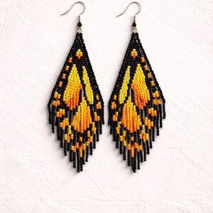 Hand Beaded Orange and Black Earrings